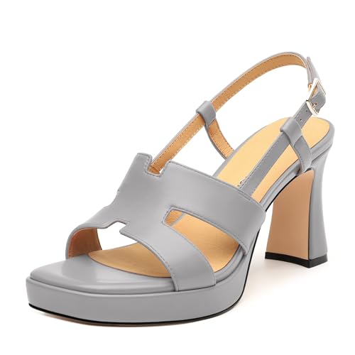 Image of ROSERWISH Womens Platform Heeled Sandals, Open Square Toe Chunky Heels, Strappy Sandals for Women, Leather Insole Dress Shoes for Prom Weeding Bride Party 3.5 inch