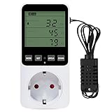 Digitaler Temperaturregler Steckdose, Thermostat Steckdose 230 V, Luftfeuchtigkeitsregler mit Fühler, Digitaler Hygrostat Steckdose, Temperaturschalter mit Alarm für Gewächshaus Terrarium Reptilien