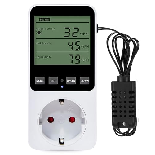Digitaler Temperaturregler Steckdose, Thermostat Steckdose 230 V, Luftfeuchtigkeitsregler mit Fühler, Digitaler Hygrostat Steckdose,...