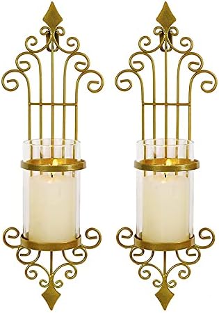 2 candelabros de pared, estilo antiguo, decoración de pared de metal dorado para sala de estar, baño, comedor