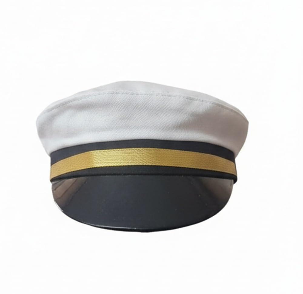 Navy Flat Captain White Short Outdoor Hats caps for Men and Boys Cricket Cap, Pilot Cap-image-45