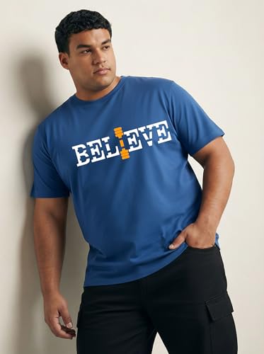 Image of Men Plus Size Printed Cotton Tee Regular Fit Round Neck Half Sleeve T-Shirt