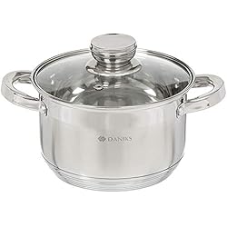 Ollas Con Tapa De Aluminio Daniks Standard Olla de Acero Inoxidable con Tapa de Vidrio | Olla Inducción | Escala de medición | Mangos a Prueba de Calor | 1.9L, Ø 16 cm | Plata