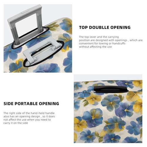 Watercolor Pansies In Soft Blues Yellows Elastic Travel Luggage Covers Dustproof Scratch-Resistant Suitcase Protector Fit 22-24 Inch3
