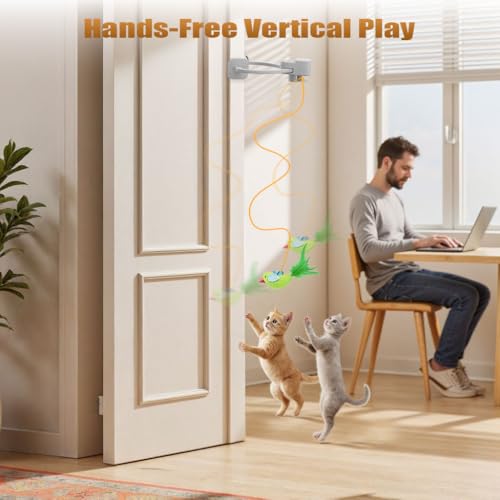 Image of Interactive Cat Toys for Indoor Cats: Automatic Flying Bird Feather Wand Chase Exercise Enrichment Stimulation, USB Rechargeable Durable Safe Hanging Toy for Bored Kittens Adult Multi Cat Households