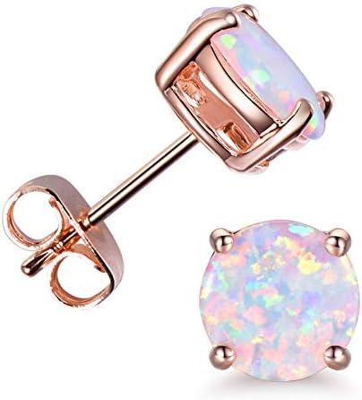 CERSLIMO Multi Colors fire Opal Stud Earrings Birthstone Earrings For Women 8mm (Rose Gold)