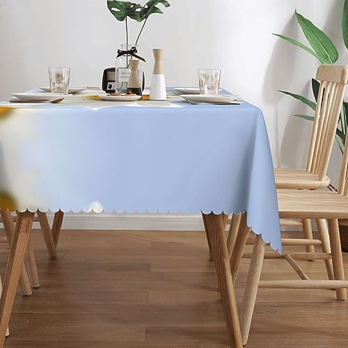 Nappe rectangulaire blanche marguerites lavable anti-tache de cuisine - 4