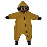 Lilakind“ Baby Kinder Walkloden Wollwalk Overall Senf mit Jersey Blau Füchse Gr. 62/68 - Made in Germany