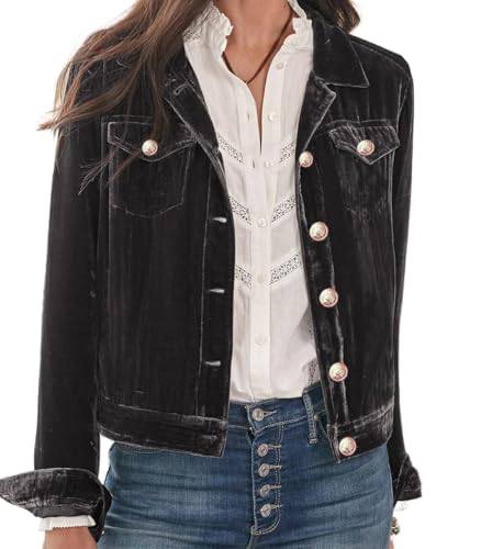 Long Sleeve V Neck Jacket Coat Blazer Womens Velvet Blazer Cozy Lightweight Outerwear Retro Button Long Sleeve Jacket