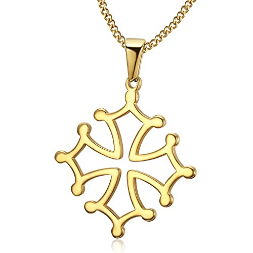 BOBIJOO Jewelry - Pendentif Croix d'Occitanie Languedoc Occitane Toulouse Collier Or Doré Plaqué Acier 316L Chaîne