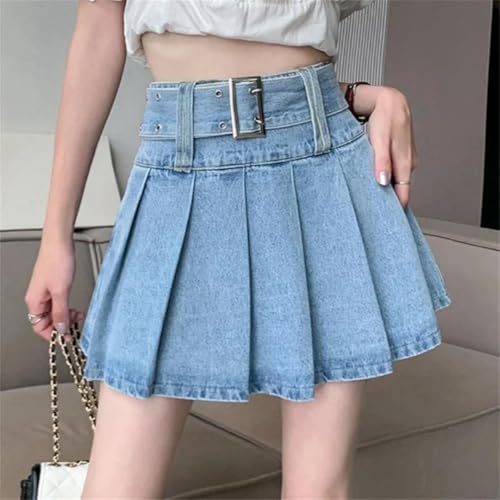 Women's Denim Pleated Spring Summer High Waist A-Line Mini Skirts2