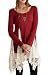 Women's Boat Neck Patchwork Cute Lace Dress (S, Red)