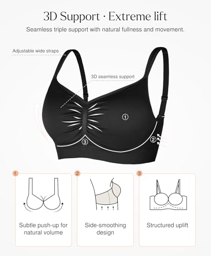 Image of Popilush Wireless Bras for Women Seamless Supportive Bra Full Coverage Comfortable Bralettes with Wide Strap