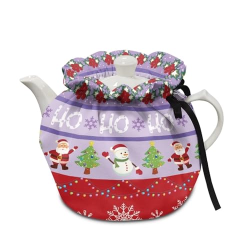 FKELYI Tea Pot Dust Cover Vintage Snowman Santa Claus Print Christmas Tea Cosy for Teapots,Insulated Kettle Cover Breakfast Warm Kitchen Home Decor Tea Cozies