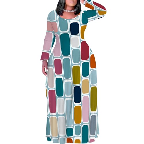 Image of PinkPatty Plus Size Maxi Dresses for Women Long Sleeve Crew Neck Casual Fall Dress with Pockets