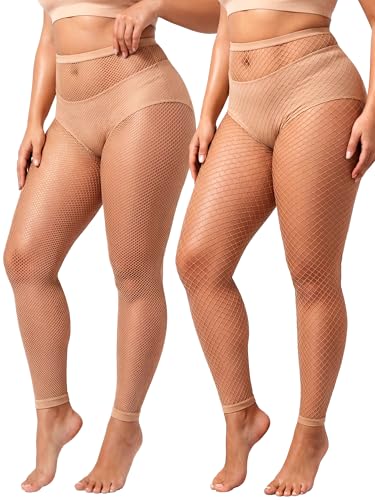 Image of CharnmRose 2 Pairs Women's Footless Fishnet Tights High Waist Fishnets for Women Fishnet Stockings