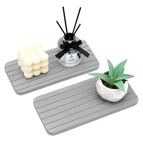 Plateaux de séchage en pierre absorbant l'eau pour évier de salle de bain - Pierre de diatomite grise - Plateau de cuisine en terre de diatomée - Tapis de...