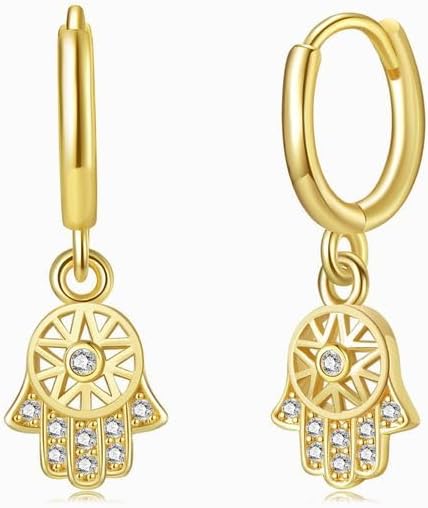 VANDANA GEMS & JEWELRY 1.65 Ct Round Cut Diamond Hamsa Shaped Drop Dangle Earrings 14K Yellow Gold Finish