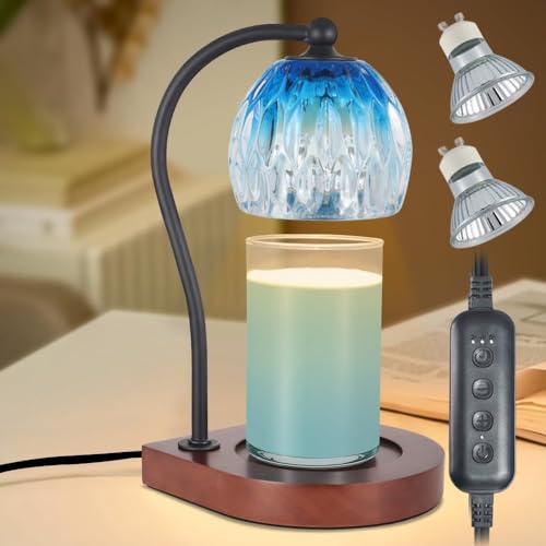 copinpin Candle Warmer Lamp with Timer-Electric Candle Warmer Lamp for Jar Candles with 2Bulbs Candle Warmer with Timer & Dimmer for Home Decor Gifts for Women Mom Christmas (Black-Blue)