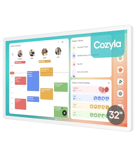 Image of Cozyla Digital Calendar+ 2: 32 inch Wall Planner Touch Screen Chore Chart Customize Dashboard Smart Electronic Calendar for Family Schedules Meal Planner Support Any Google Play App Wall Mount White