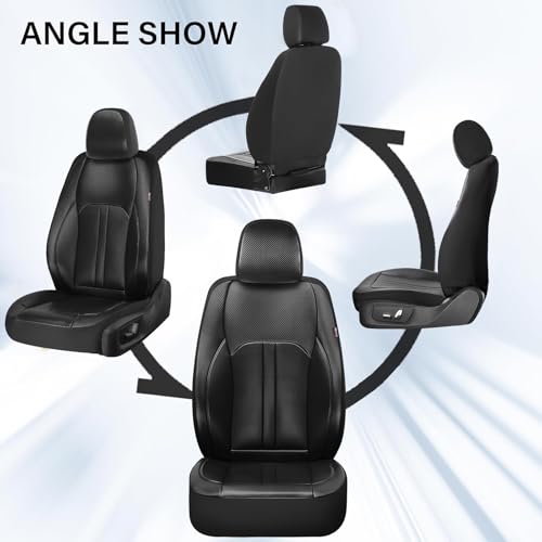 Image of Coverado Leather Car Seat Covers Front Seats & Carbon Fiber, Waterproof and Durable All Weather Protector, Universal Fit for SUV, Pickup Truck, Sedan, Automotive Vehicle Interior (Black)