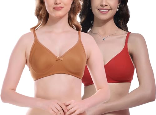 Image of FIMS - Fashion is my style Women Cotton Blend Non-Padded Bra Non-Wired Mould Seamless Cup Solid Bras Cup-B Pack of 1, Multicolor