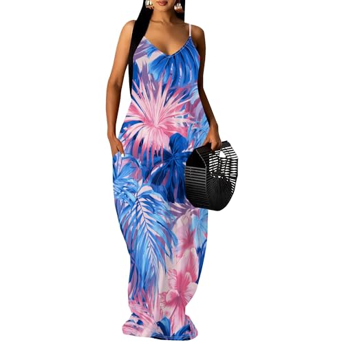 Image of SUZONANA Women's Plus Size Summer Dresses Spaghetti Print Maxi Dresses Long Loose Sundresses