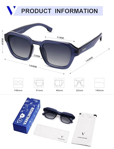 Image of VANLINKER Retro Vintage Polarized Trendy Small Square Sunglasses for Women Men 2025 Fashion Shades VL9858