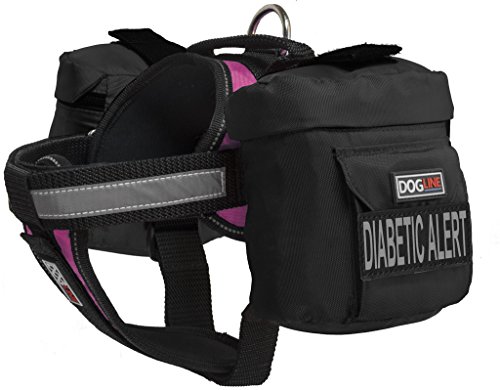 Dogline Unimax Multi-Purpose Vest Harness for Dogs with 2 Removable Diabetic Alert Patches and 2 Removable Side Utility Bags (Pink, X Large (36" - 46"))