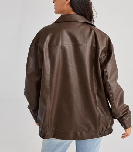 FTIMILD Women's Faux Leather Jacket Oversized Motorcycle Pu Jacket Faux Suede Fall Fashion2