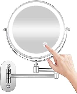 KELITINAus USB Rechargeable Shaving Mirror with 5X Magnification, Upgrade Auto Off Led Bathroom Mirrors Wall Mounted with 3 Color Lights, 360°Swivel and Extendable, Chrome, 8Inch