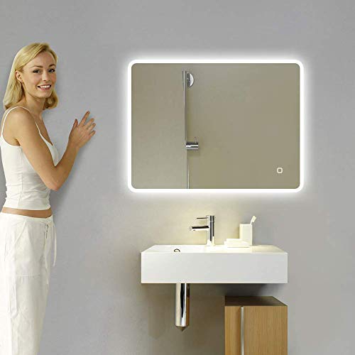 S'bagno 600 x 800 mm LED Illuminated Bathroom Mirror [IP44 Rated] Rectangular Backlit Wall Mounted Mirror with Touch Sensor Switch/Dimming Function/Demister pad