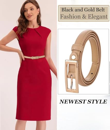 Women's Skinny Genuine Leather Belt Thin Waist Belt with Gold Buckle2
