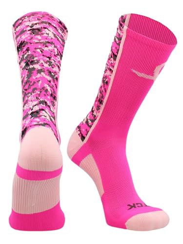 MadSportsstuff Pink Ribbon Breast Cancer Awareness Socks for Football Basketball Digital Camo Crew for Boys Men Youth Adult