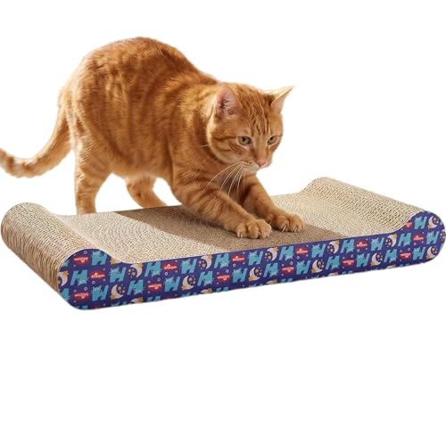 Image of Cat Scratching Board with Catnip, Corrugated Cardboard Scratcher, Blue, 44 x 7 x 20.5 cm, Medium, 1 Pack