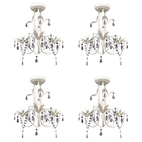 Lustres suspendus à cristaux blanc antique 30x35cm avec lot de 4 plafonniers en métal