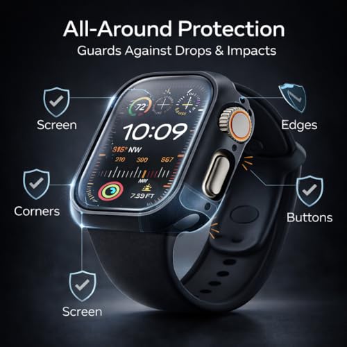 Image of Mizi 3 Pack Hard PC Case Built in Tempered Glass Compatible with Apple Watch Series 11(2025) Series 10 46mm, Thin Protective Case with Screen Protector - Black