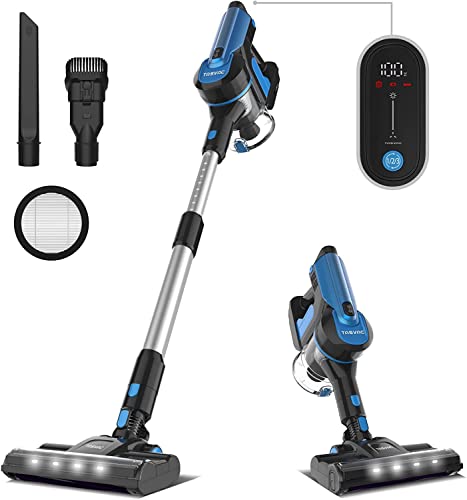 TASVAC Aspirateur Balai sans Fil, 28000Pa Aspirateur sans Fil Puissant, 6 en 1 Aspirateur sans Sac, Écran Tactile LED, 50Min Autonomie, Aspirateur Léger pour Tapis Sol Dur Poils Animaux (Bleu)