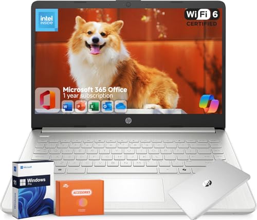 HP 14インチノートパソコン、Intel N150、Office 365 1年、16GB RAM、512GBストレージ(128GB eMMC + 128GB UFS + 256GB microSD)、11Hバッテリー寿命、Copilot AI、Wi-Fi