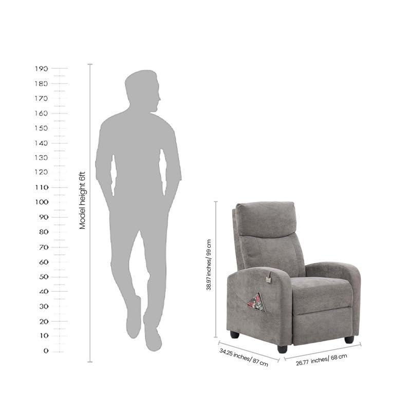Image of Royaloak Nelson Fabric Recliner 1S with High Backrest, Pocket Springs & Heavy Duty Metal Support, Sleek Armrests, and Sturdy Footrest, Comfortable Lounge Chair for Living Room