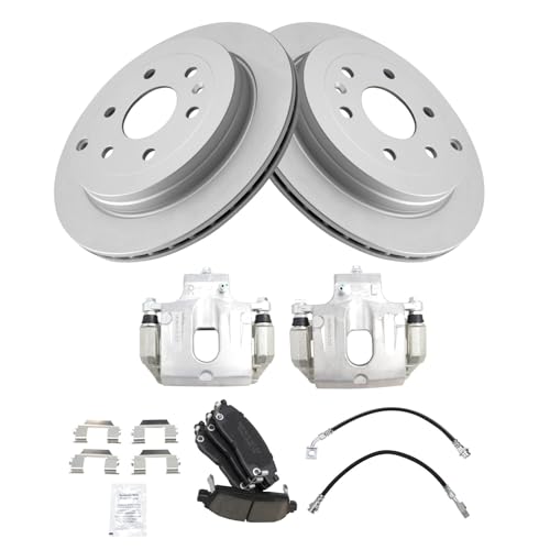 Image of TRQ Rear Brake Pad and Rotor Set Ceramic Coated Rotors Calipers Compatible with 2008-2016 Buick Enclave 2009-2017 Chevrolet Traverse 2007-2016 GMC Acadia 2007-2010 Saturn Outlook
