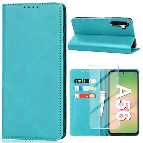 Housse Samsung Galaxy A56 5G Vaki en cuir synthétique cyan haute finition
