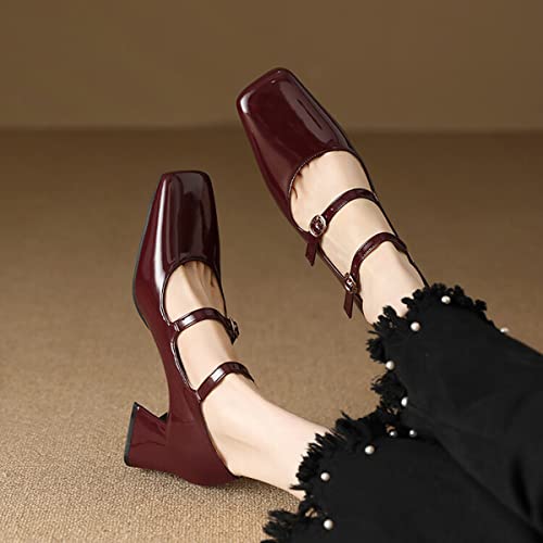 Alyaafifa Comfortable Block Low Heel Pumps for Women Square Closed Toe Dress Shoes Patent Leather Office Lady Party Event Prom Working Business2
