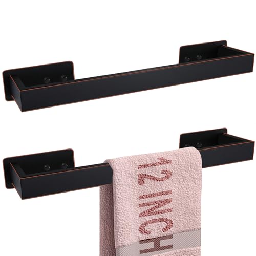 LANC 2 barras de toalla de baño ORB de 12 pulgadas, barra de toalla autoadhesiva para baño montado en la pared y sin taladrar, soporte para toallas de mano de cocina, bronce aceitado, A8310ORB-L3P2
