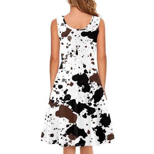 Image of Women's Casual Loose Sundress Midi Sleeveless Crewneck Dress Summer Beach Tank Dress with Pockets