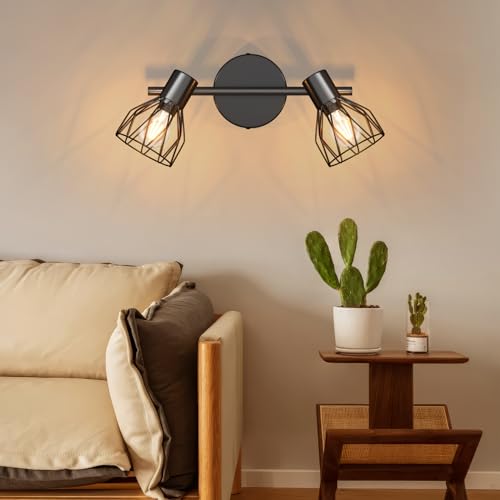 Kimjo LED Deckenstrahler Schwenkbar - Deckenlampe 2 Flammig Schwarz Deckenleuchte E14 - Lampe Strahler für Wohnzimmer, Küche und Schlafzimmer