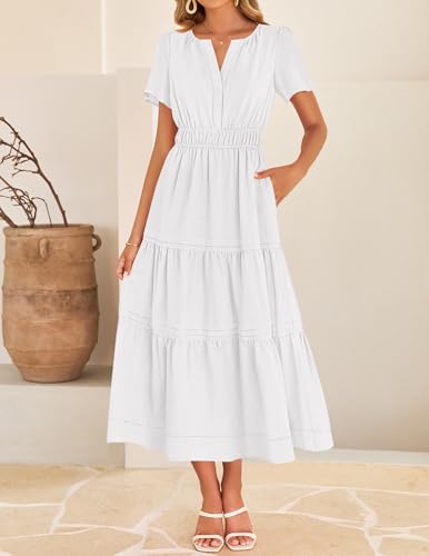Image of ZESICA Women's Summer Casual Short Sleeve Boho Midi Dress