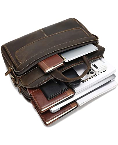 Taertii Full Grain Genuine Leather Mens Messenger Bag For 17" Laptop Vintage Briefcase Large Satchel Shoulder Bag - Brown (17.7"X 12.6") #TOP5