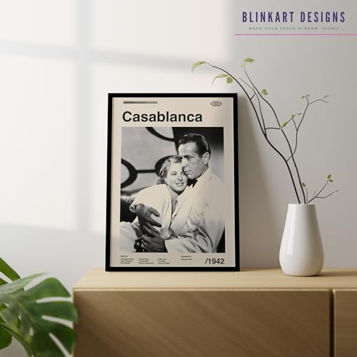 Image of BLINKART Casablance (1944) Movie Poster Frame 8x12 Inch | Premium 300 GSM Paper Wall Print | Mid Century Vintage Film Artwork for Home, Bedroom, Living Room, Office | Framed Photo Decor