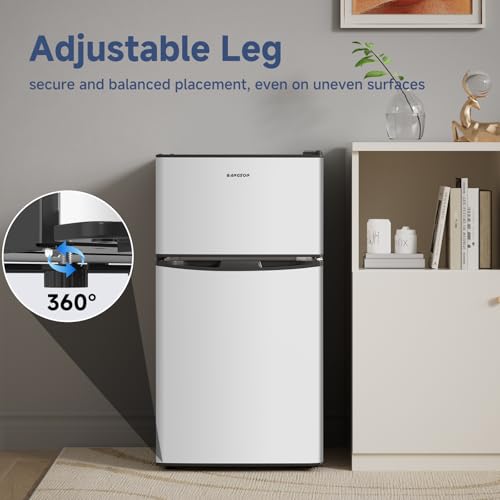 BANGSON Mini Fridge with Freezer, 3.2 Cu.Ft Small Refrigerator, 5 Settings Temperature Adjustable, Low Noise Refrigerator, 2 Door Small Fridge for Apartment, Home, Office and Dorm, Silver